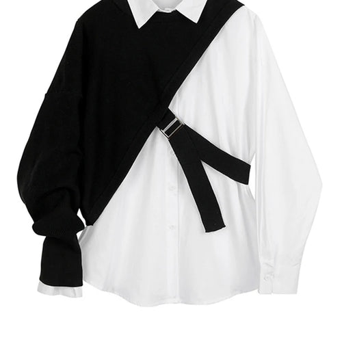 Load image into Gallery viewer, Women White Knitting Split Big Size Blouse New Lapel Long Sleeve Loose Fit Shirt Fashion Tide Spring Autumn 2025 1DC019
