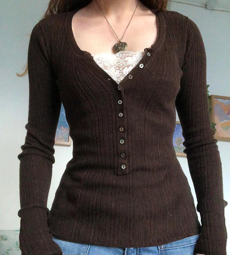 y2k 2000s Fairycore T Shirt Women Grunge Aesthetic Clothes Lace Patchwork V Neck Long Sleeve Tops Vintage Streetwear