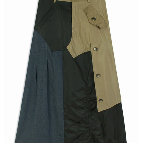 Load image into Gallery viewer, High Elastic Waist Black Green Color-block Long Casual Half-body Skirt Women Fashion Tide New Spring Autumn 2025 1DH8087
