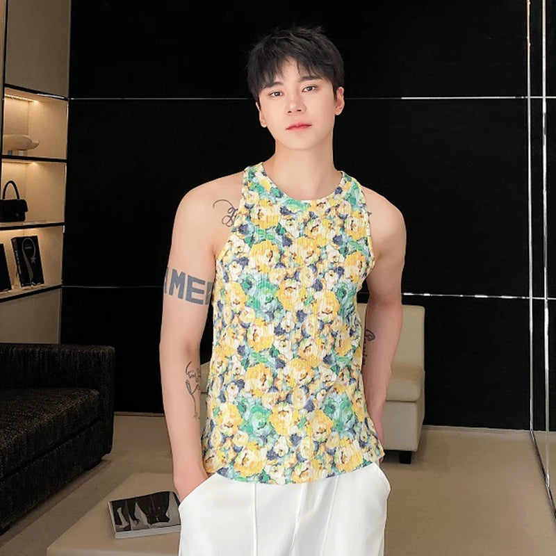 Summer Vest Personalized Men's Round Neck Tank Top Trend Sleeveless 2024 New Fashion Prting Sleeveless Male Top 9C5403