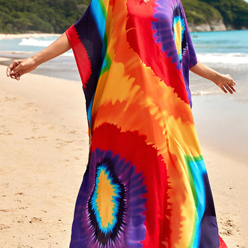 Load image into Gallery viewer, Colorful Kaftan Tunic Beach Cover Up Cover-ups Beach Dress Beach Wear Beachwear Loose Maxi Dress Female Women V4428
