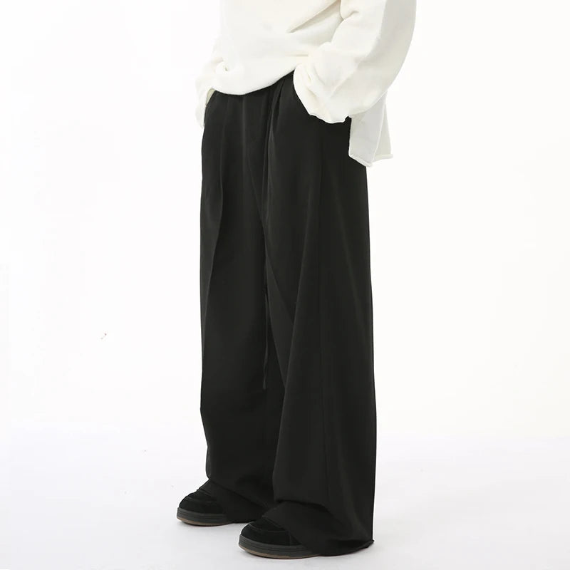 Autumn Men's Suit Pants New Stylish Casual Loose Fit Straight Wide Leg Trousers Pocket Korean Style Men's Wear 9C6951