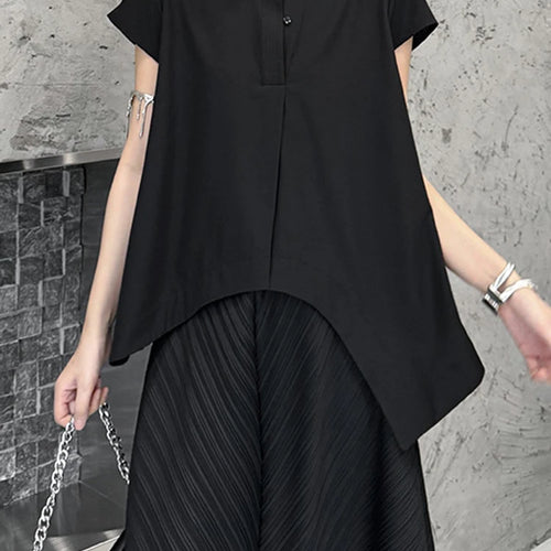 Load image into Gallery viewer, Women Black Irregular Hem Big Size Elegant Blouse New Stand Collar Sleeveless Shirt Fashion Spring Summer 2025 1DJ1465
