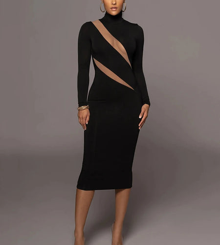 Elegant Long Sleeve Bodycon Sexy Maxi Dress For Women Autumn Winter Fashion Half High Collar Club Party Sexy Long Dress