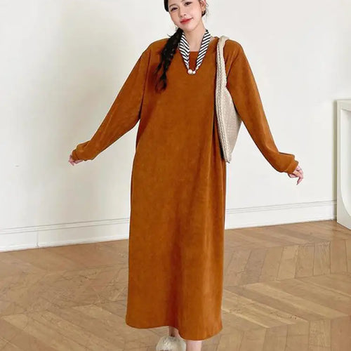 Load image into Gallery viewer, Autumn Winter Round Neck Vacation Knit Dress Korean Fashion Women's Loose Long Sleeved Sweatshirt Dress Ladies Casual Simplicity
