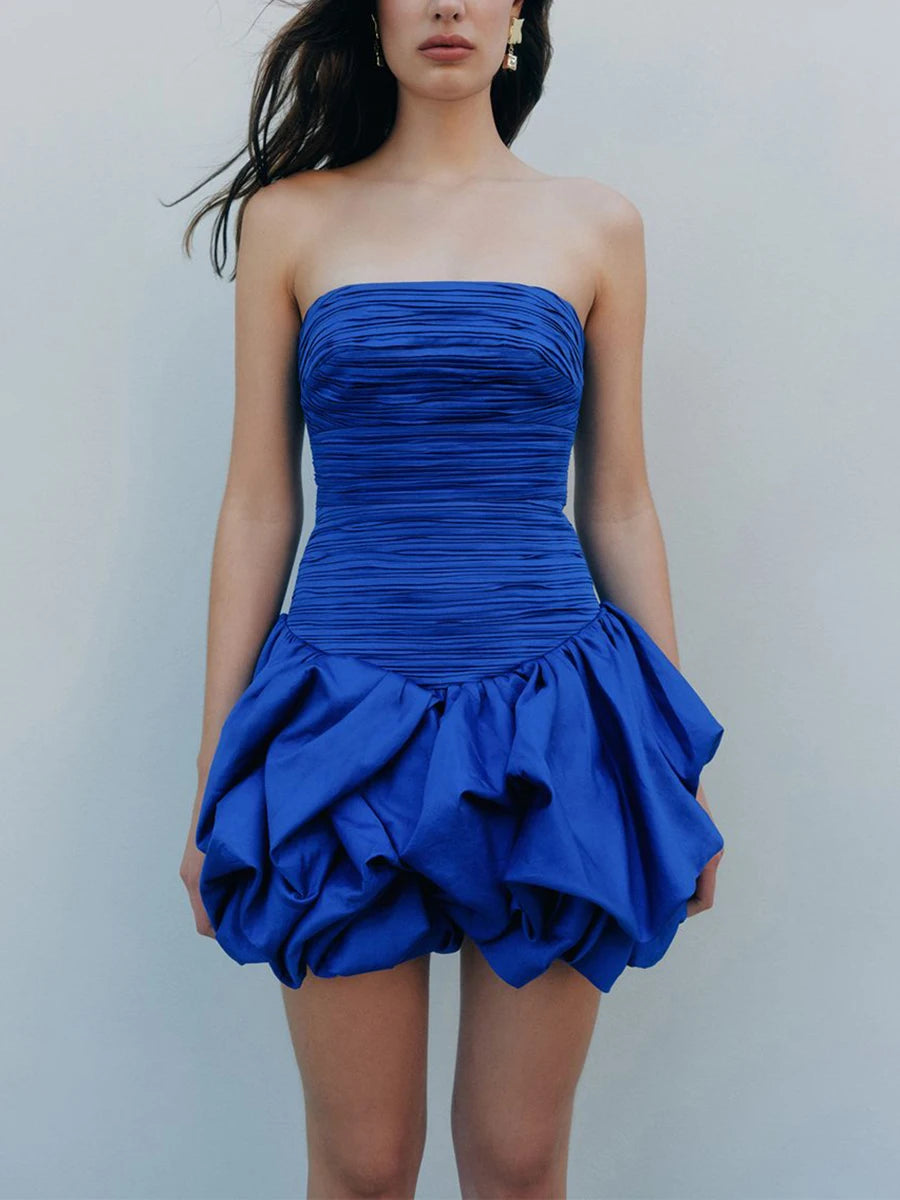 Hit Color Printing Slimming Dresses For Women Strapless Sleeveless High Waist Temperament Dress Female Fashion New