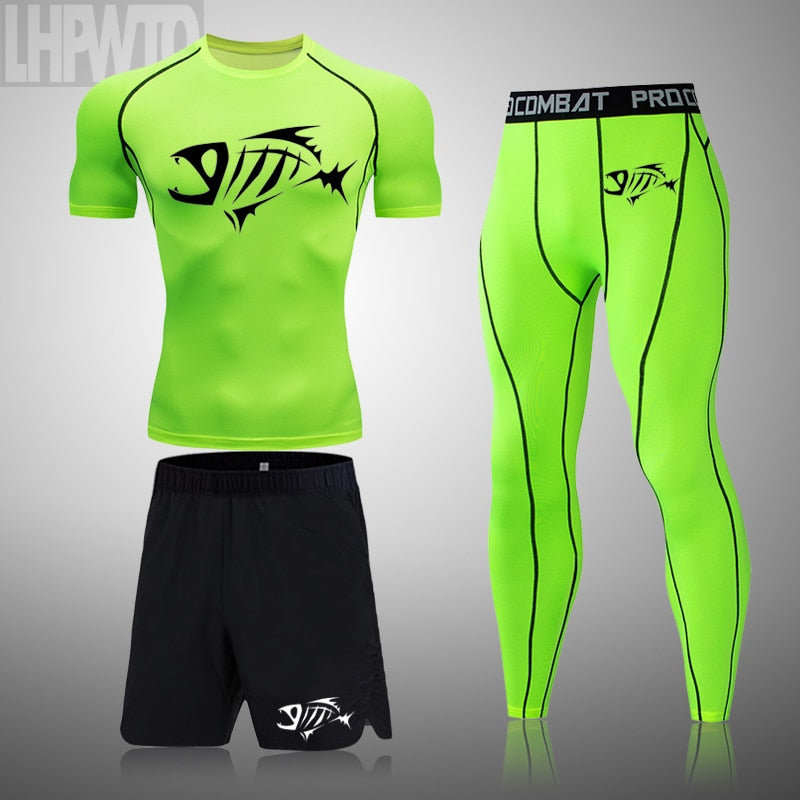 Brand Compression Set Men's Sport Suits Running Shorts MMA Sets Sports T-Shirt Gym Fitness Tights Jogging Rashgard Tracksuit
