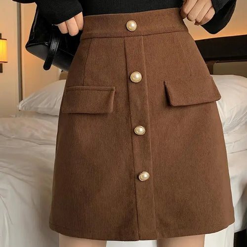Load image into Gallery viewer, Autumn Winter New Black Pink Corduroy High Waisted Mini Skirt Women Korean Fashion Brown Large Size Short Skirt Simplicity Trend
