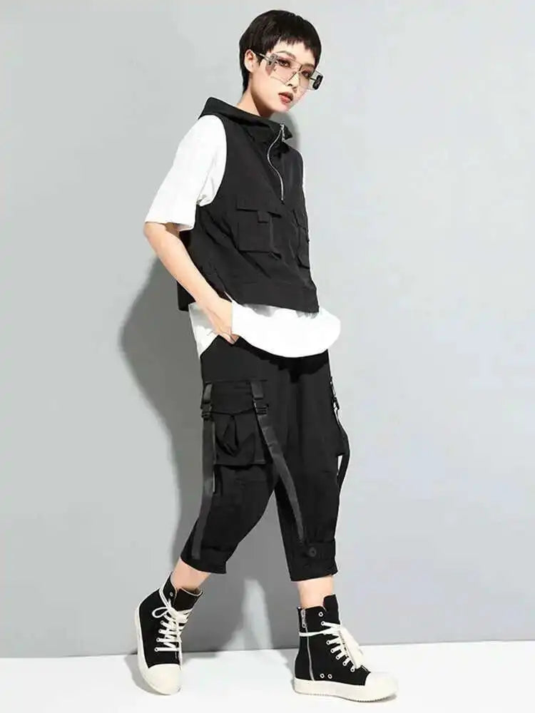 High Elastic Waist Black Bandage Pockets Casual Pants New Loose Fit Trousers Women Fashion Tide Spring Autumn 2025 1DF4764