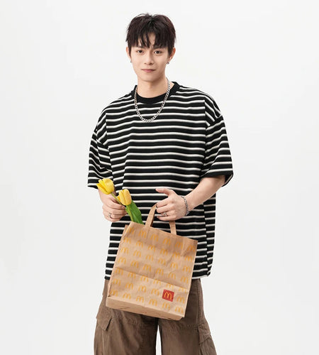 Men's T-shirts New Summer Fashion Striped Design Round Neck Short Sleeve Trendy Clothing Male Causal Pullover Tees 9W1666