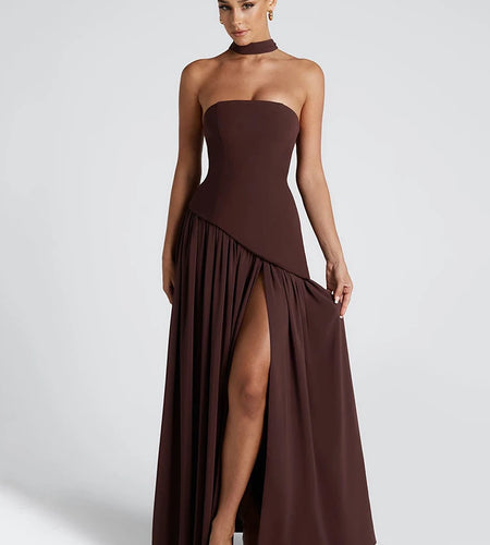 Elegant Strapless Bodycon High Slit Scarf Party Club Evening Dress Women Sexy Backless Sleeveless Slim Summer Vestido