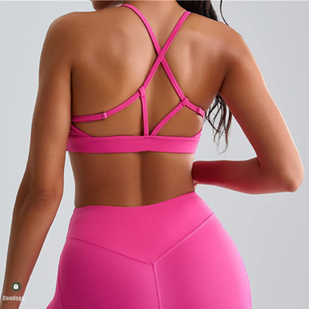 Yoga clothes Sports Bra Scrunch Push-up High Support Adjustable Thin Shoulder Strap Tank Women Fitness Top