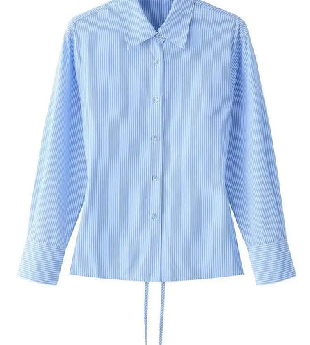 Women Purple Striped Backless Bandage Slim Blouse New Lapel Long Sleeve Shirt Fashion Tide Spring Autumn 2025 1DJ0065