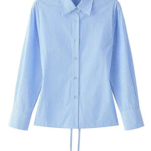 Load image into Gallery viewer, Women Purple Striped Backless Bandage Slim Blouse New Lapel Long Sleeve Shirt Fashion Tide Spring Autumn 2025 1DJ0065
