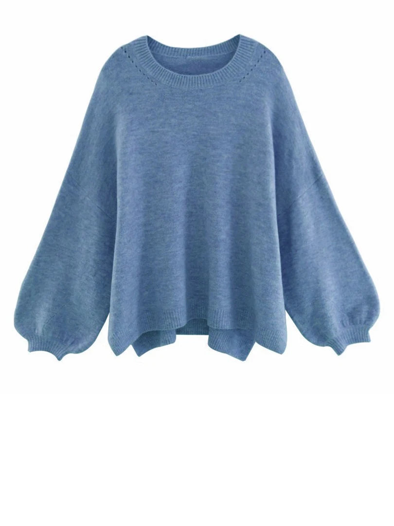 Blue Big Size Casual Knitting Sweater Round Neck Long Sleeve Women Pullovers New Fashion Tide Spring Autumn 2025 1DH6451