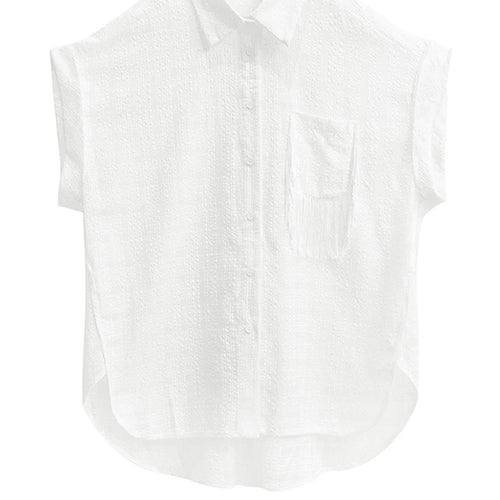 Load image into Gallery viewer, Women White Pocket Tassels Perspective Big Size Blouse New Lapel Short Sleeve Shirt Fashion Spring Summer 2025 1DJ1680
