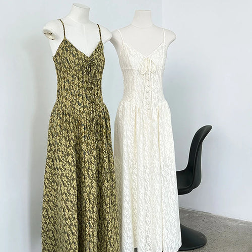 Load image into Gallery viewer, Women Green Printed Bandage Long Spaghetti Strap Dress New V-Neck Sleeveless Fashion Tide Spring Summer 2025 1DJ1311
