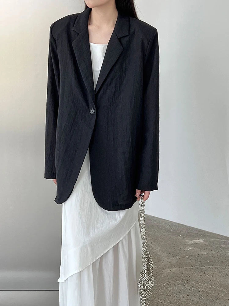 Women White Brief Elegant Thin Big Size Casual Blazer New Lapel Long Sleeve Jacket Fashion Tide Spring Autumn 2025 1DJ1086