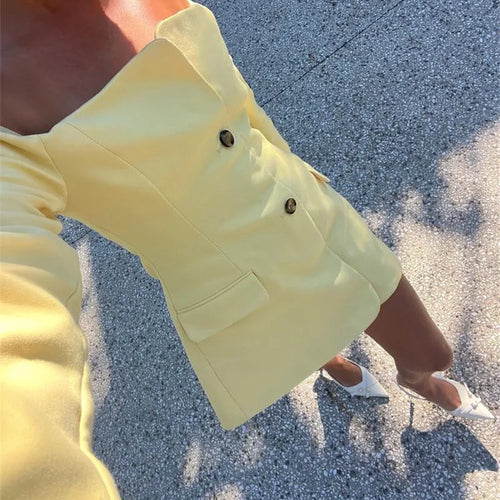 Load image into Gallery viewer, Off-shoulder Strapless Sexy Blazer Dress For Women Fashion Solid Zipper Two Pocket Long Sleeve Backless Mini Dress
