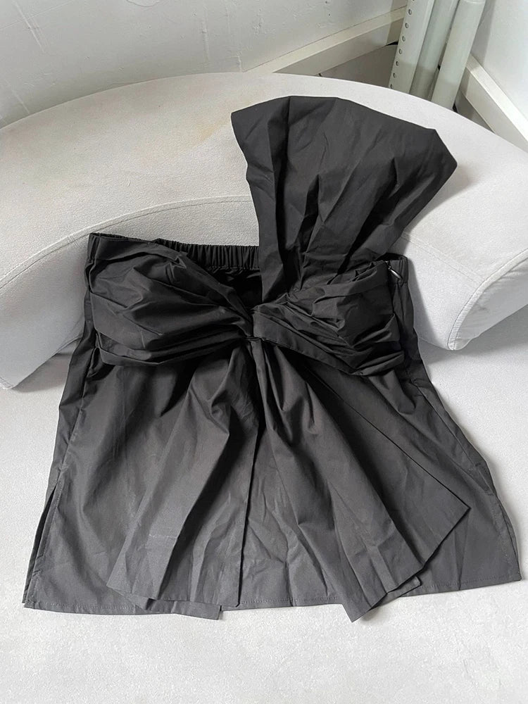 Women Apricot Bow Spliced Elegant Blouse New Skew Collar Short Sleeve Shirt Fashion Tide Spring Summer 2025 1DJ1488