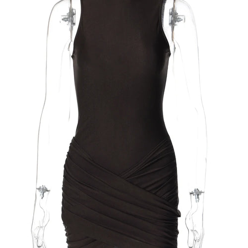 Load image into Gallery viewer, Turtleneck Sleeveless Solid Zip Up Draped Sexy Bodycon Mini Dress Summer Women Fashion Outfits Birthday Party Festival
