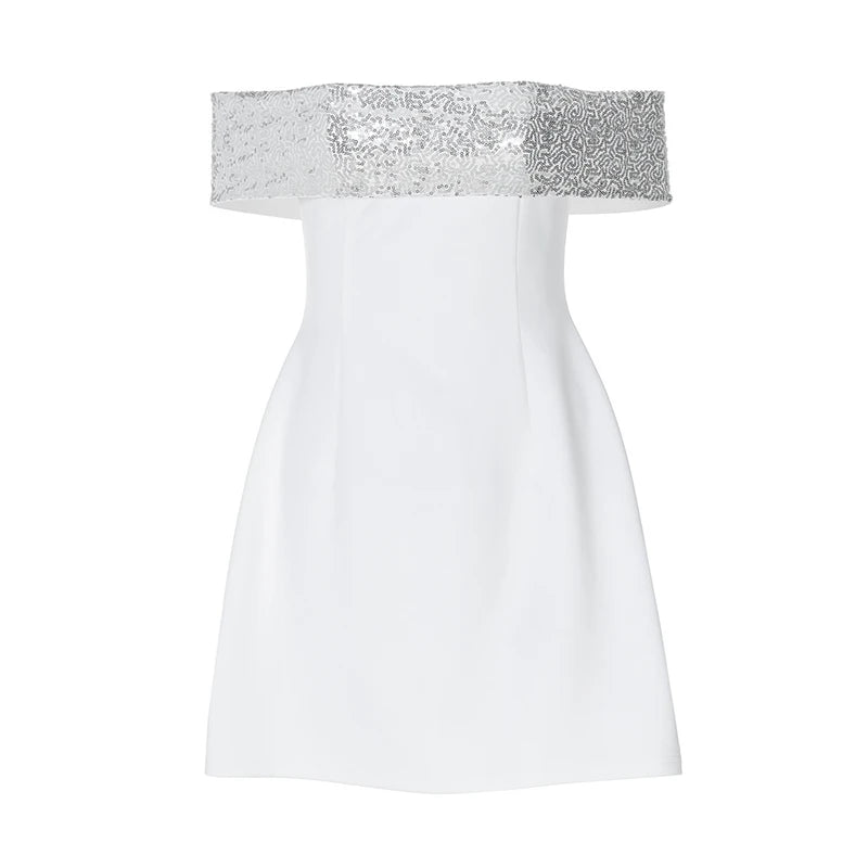 Off-shoulder Sequins Strapless Sexy Mini Dress Women Fashion Sleeveless Backless Sparkle High Waist Club Sexy Dress