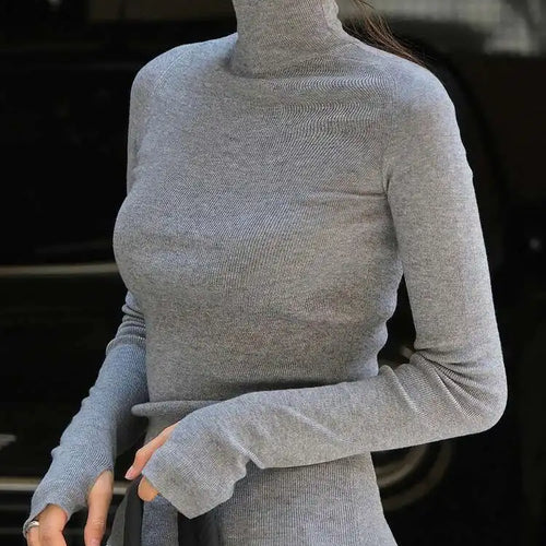 Load image into Gallery viewer, Gray Slim Elegant Knitting Sweater Turtleneck Long Sleeve Women Pullovers New Fashion Tide Spring Autumn 2025 1DH7116

