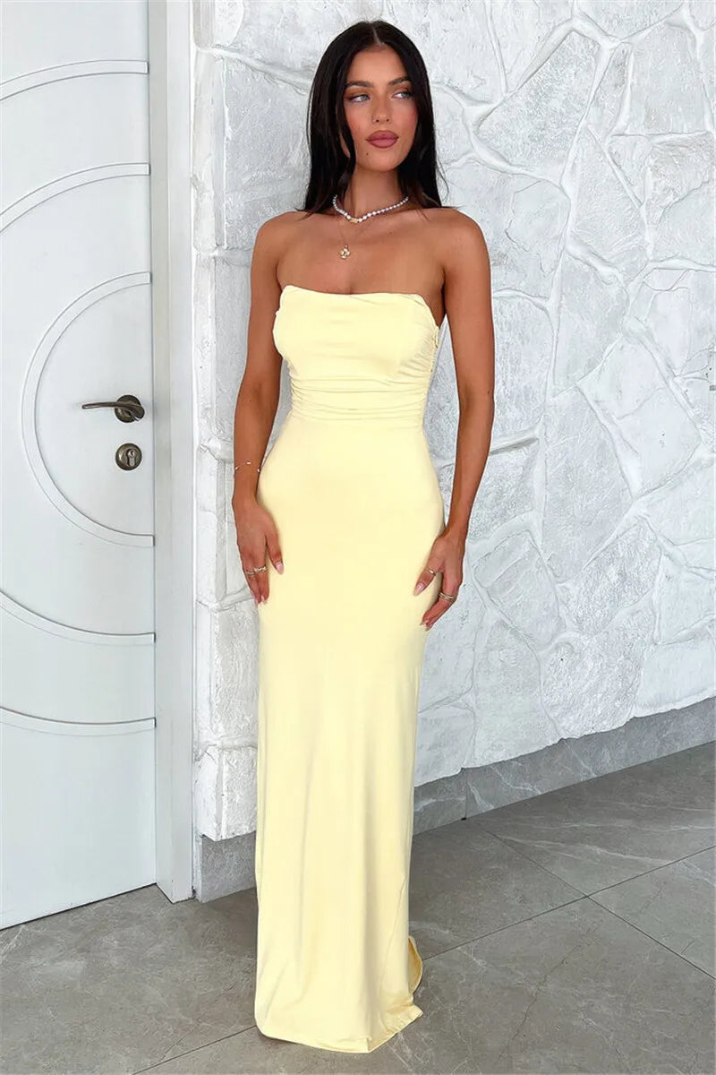 Strapless Backless Lace-up Maxi Dress For Women Summer New Off-shoulder Sleeveless Bodycon Club Party Long Dress