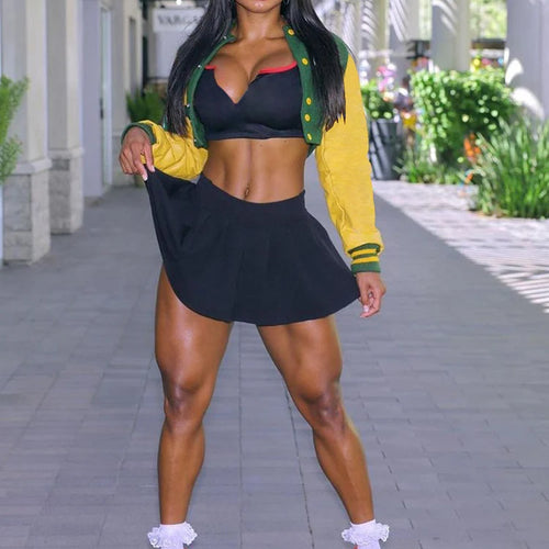 Load image into Gallery viewer, Autumn Hipster PU Jacket Women Long Sleeve Patchwork Short Varsity Baseball Coat Female Casual Warm Streetwear Top
