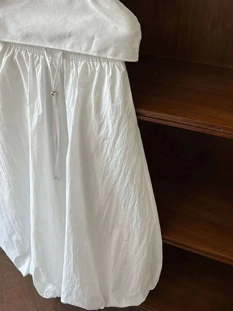 High Elastic Waist White Drawstring Shaped Casual Bud Half-body Skirt Women Fashion Tide New Spring Autumn 2025 1DH9556