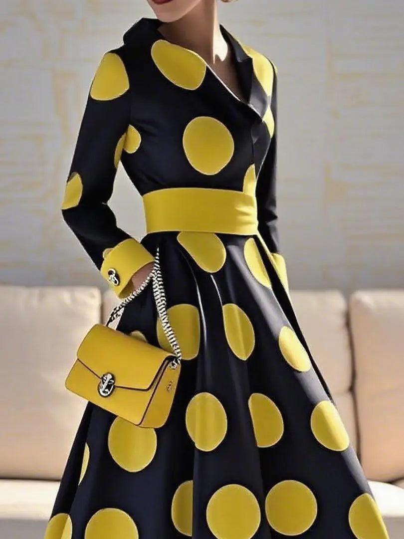 Women's 1950s Vintage Polka Dot Audrey Long Dress Autumn 2025 Long Sleeve Party Cocktail Elegant Maxi Dress for Woman