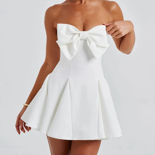 Load image into Gallery viewer, Bow Strapless Backless Sexy Mini Dress For Women Robe Fashion Solid Off-shoulder Sleeveless A-line Club Dress Vestido
