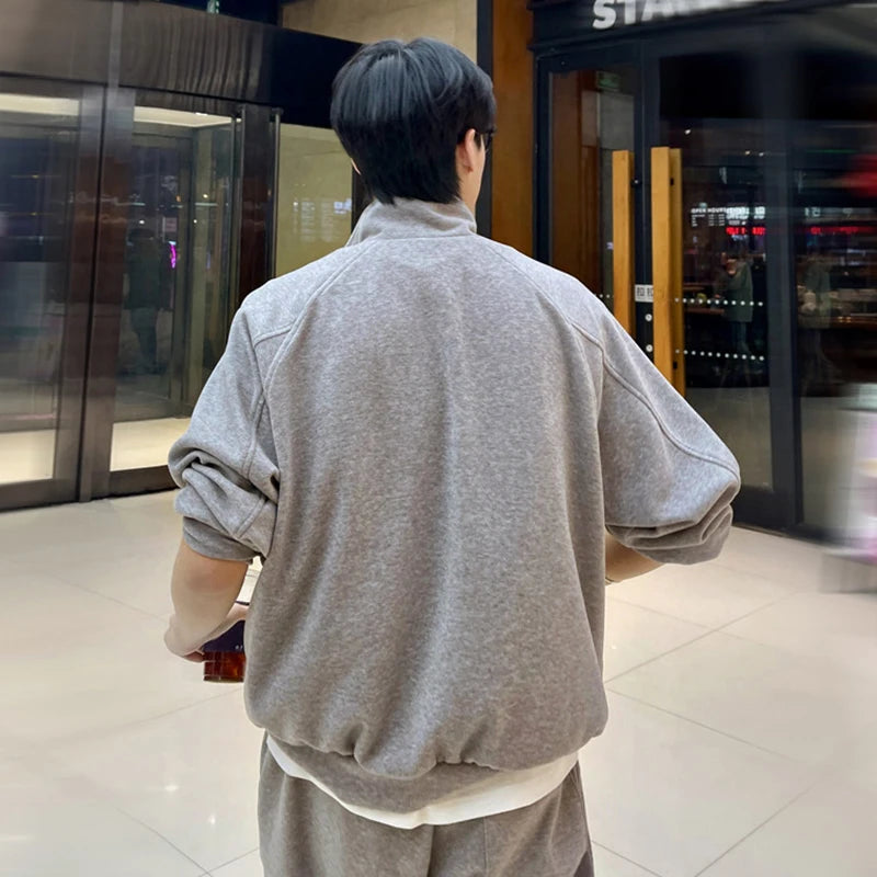 Spring Men's Two-piece Sets Stand Collar Solid Color Zipper Sweatshirt Drawstring Straight Leg Male Pants Simple 9W1192