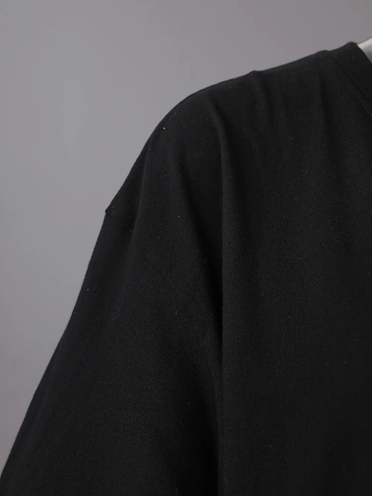 Women Black Mesh Color-block Big Size Knee-Length Dress New Round Neck Short Sleeve Fashion Spring Summer 2025 CPG3040