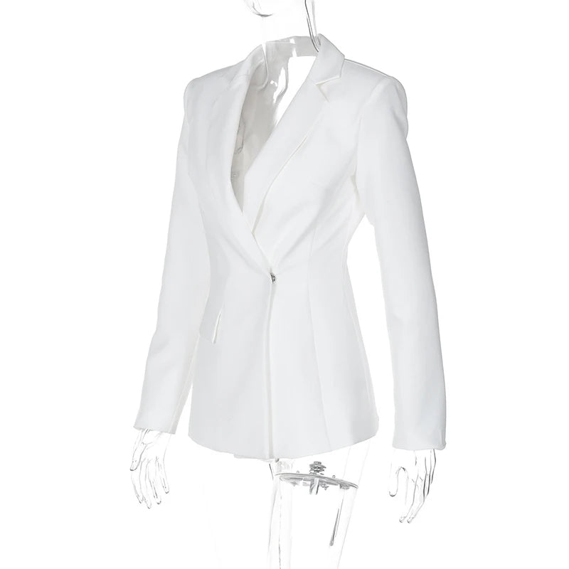 Autumn Long Sleeve Blazer Women Fashion Notched Collar Backless Pocket Suit Jacket Ladies Winter Elegant Blazers