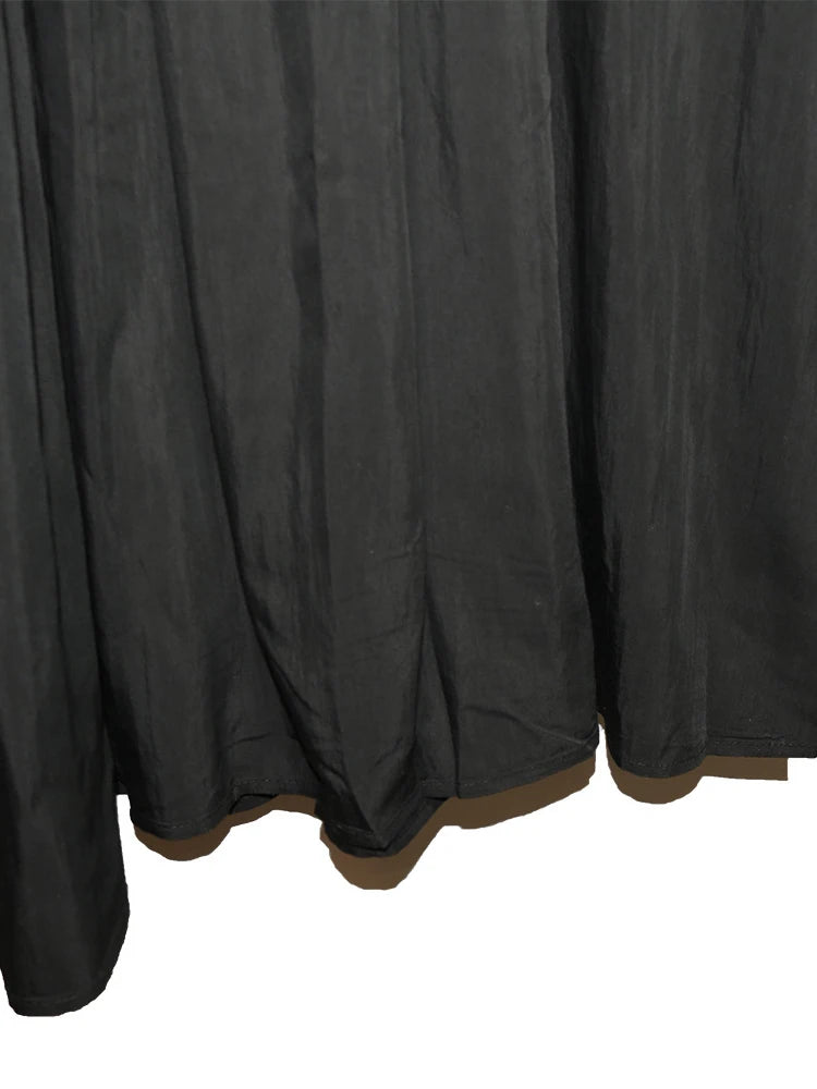 Women Black Irregular Pleated Big Size Midi Dress New Round Neck Short Sleeve Fashion Tide Spring Summer 2025 1DJ0851