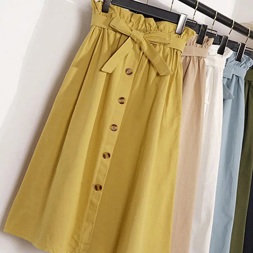 Load image into Gallery viewer, Summer Autumn Skirts Womens 2024 Midi Knee Length Korean Elegant Button High Waist Skirt Female Pleated School Skirt
