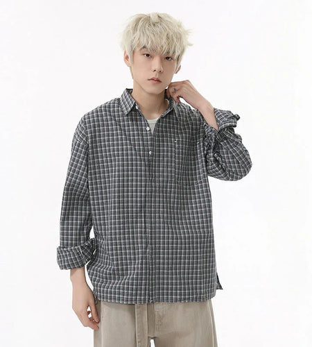 Plaid Men's Long Sleeve Shirts New Korean Design Lapel Casual Pocket Decoration Male Clothing Summer Fashion Tide 9W1591