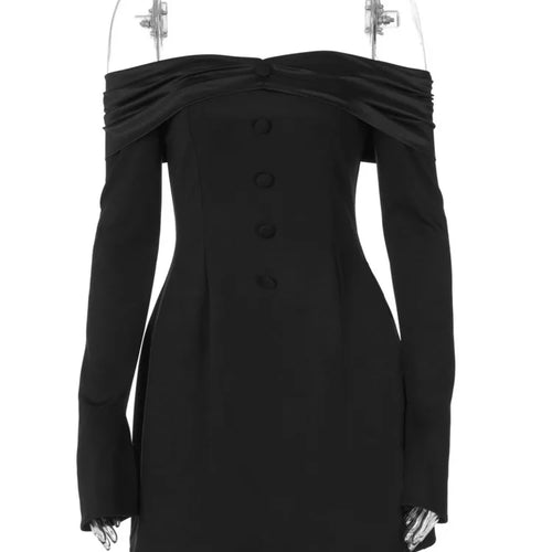 Load image into Gallery viewer, Off-shoulder Long Flare Sleeve Sexy Mini Blazer Dress For Women Autumn Winter New Strapless Backless Elegant Dress
