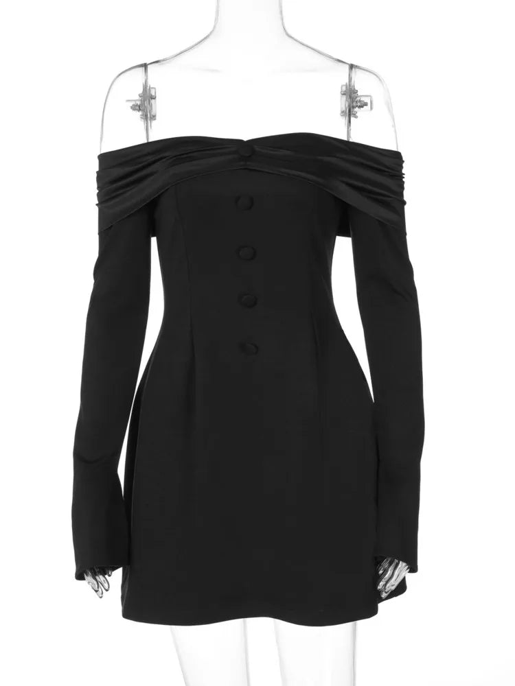 Off-shoulder Long Flare Sleeve Sexy Mini Blazer Dress For Women Autumn Winter New Strapless Backless Elegant Dress