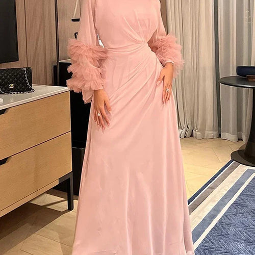 Load image into Gallery viewer, Elegant Solid Color Pleated Waist Party Evening Maxi Dresses 2025 New Spring Summer Fashion Flared Sleeve A-Line Dress
