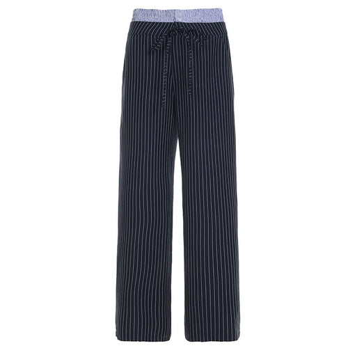Load image into Gallery viewer, Streetwear Striped Waist Patched Straight Leg Pants Women's Harajuku Botton-Fly Full Length Trousers 2025 New Bottoms
