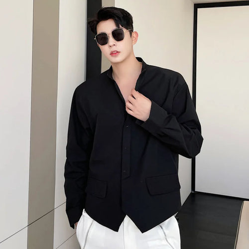 Load image into Gallery viewer, Men's Long Sleeved Shirts New Korean Fashion Solid Color Trend Double Pointed Hem Stand Collar Male Clothing Spring 9W1403
