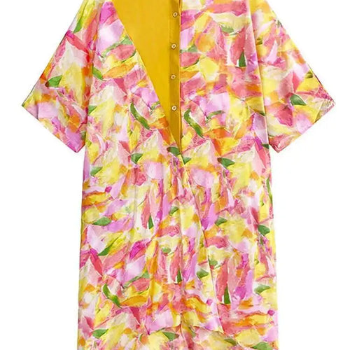 Load image into Gallery viewer, Women Blue Printed Big Size Midi Floral Dress New Stand Collar Short Sleeve Loose Fit Fashion Spring Summer 2025 1DF9379
