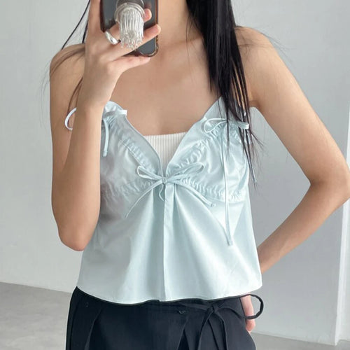 Load image into Gallery viewer, Korean Fashion Folds Strap Summer Crop Top Female Backless Hotsweet Ruched Lace-Up Camisole Holidays Kawaii Mini New
