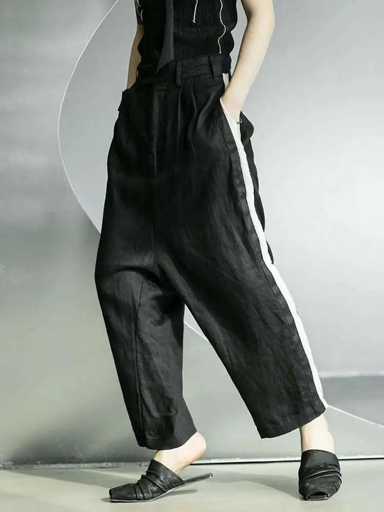 High Waist Black Topstitched Pockets Wide Leg Pants New Loose Fit Trousers Women Fashion Tide Spring Autumn 2025 1DF5357
