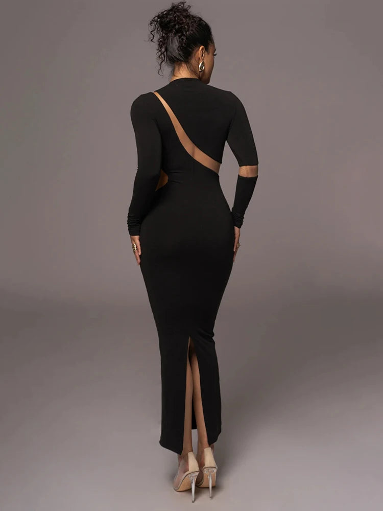 Women's Split Long Sleeve Midi Dress, Sexy Hollow Out, Split, Irregular, Irregular, Party, Club, Evening