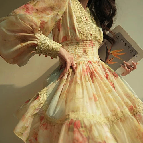 Load image into Gallery viewer, Hit Color Loose Dresses For Women V Neck Long Sleeve High Waist Temperament Mini Dress Female Fashion Style Clothes
