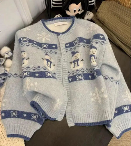 Autumn Winter Women 2024 Fashion Patchwork Single Breasted Knit Cardigan Sweater Ladies Round Neck Long Sleeved Tops And Scarf