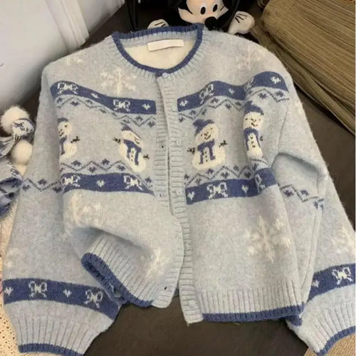 Load image into Gallery viewer, Autumn Winter Women 2024 Fashion Patchwork Single Breasted Knit Cardigan Sweater Ladies Round Neck Long Sleeved Tops And Scarf
